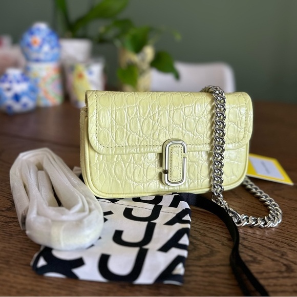NWT! NEW!New Marc Jacobs J Marc Mini Shoulder Bag -Croc-embossed Leather Yellow - Picture 3 of 10